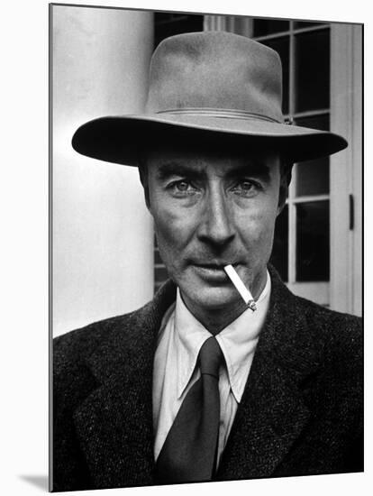 Portrait of American Physicist J. Robert Oppenheimer Wearing a Porkpie Hat and Smoking a Cigarette-Alfred Eisenstaedt-Mounted Premium Photographic Print