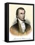 Portrait of American President James Monroe (1758-1831) with His Signature. Colour Engraving of The-null-Framed Stretched Canvas