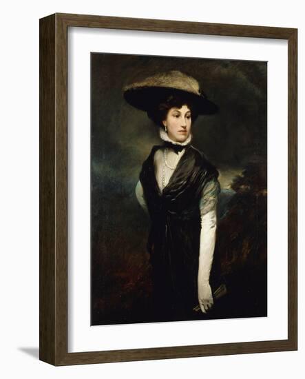 Portrait of Amy Bird, the actress, in black, a landscape beyond-Philpot Glyn Warren-Framed Giclee Print