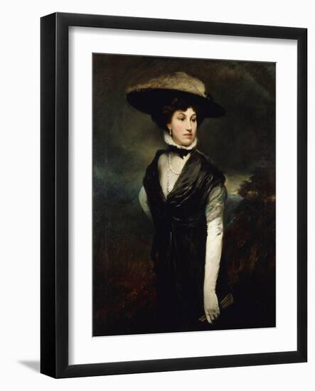 Portrait of Amy Bird, the actress, in black, a landscape beyond-Philpot Glyn Warren-Framed Giclee Print