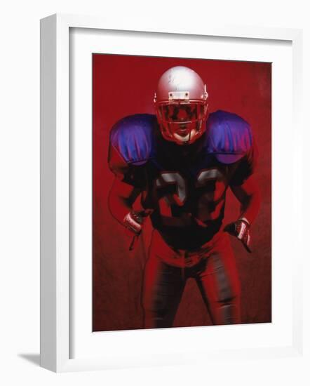 Portrait of an American Football Player Standing in a Tackle Pose-null-Framed Photographic Print