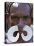Portrait of an Asmat Man with Nose Ornament, Papua New Guinea, Pacific-Claire Leimbach-Stretched Canvas