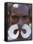 Portrait of an Asmat Man with Nose Ornament, Papua New Guinea, Pacific-Claire Leimbach-Framed Stretched Canvas