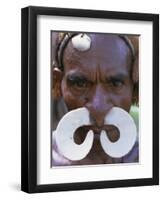 Portrait of an Asmat Man with Nose Ornament, Papua New Guinea, Pacific-Claire Leimbach-Framed Photographic Print