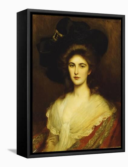 Portrait of an Elegant Lady in a Black Hat-Albert Lynch-Framed Stretched Canvas