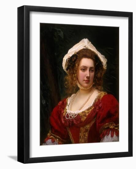 Portrait of an Elegant Lady in a Red Velvet Dress-Gustave Jean Jacquet-Framed Giclee Print