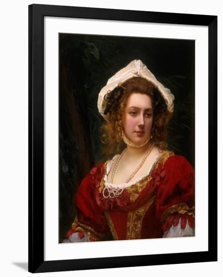 Portrait of an Elegant Lady in a Red Velvet Dress-Gustave Jean Jacquet-Framed Giclee Print