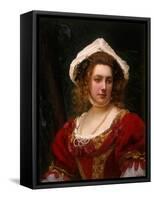 Portrait of an Elegant Lady in a Red Velvet Dress-Gustave Jean Jacquet-Framed Stretched Canvas