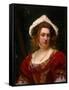 Portrait of an Elegant Lady in a Red Velvet Dress-Gustave Jean Jacquet-Framed Stretched Canvas