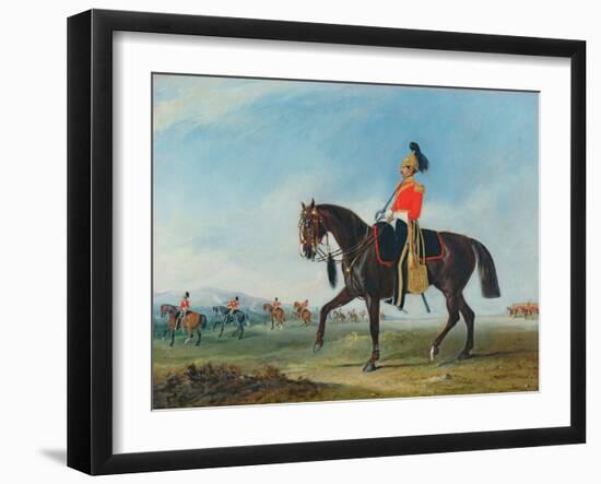 Portrait of an Officer of the 3rd Dragoon Guards with Other Members of the Regiment Beyond-John E. Ferneley-Framed Giclee Print