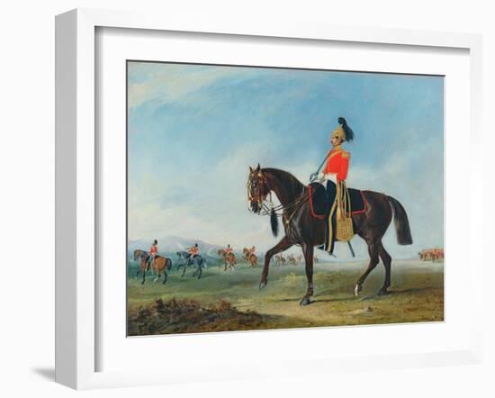 Portrait of an Officer of the 3rd Dragoon Guards with Other Members of the Regiment Beyond-John E. Ferneley-Framed Giclee Print