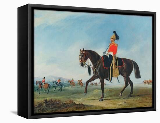 Portrait of an Officer of the 3rd Dragoon Guards with Other Members of the Regiment Beyond-John E. Ferneley-Framed Stretched Canvas