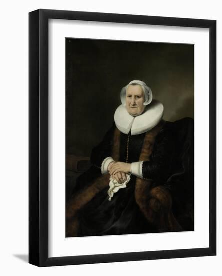 Portrait of an Old Lady, Possibly Elisabeth Bas-Ferdinand Bol-Framed Art Print