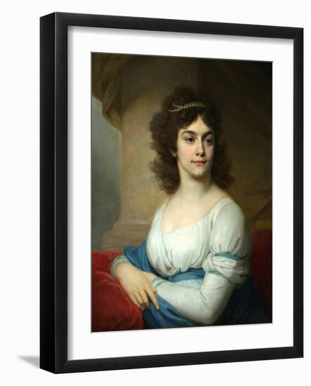 Portrait of an Unknown Woman in White Gown with Blue Ribbon, End 1790s-Vladimir Lukich Borovikovsky-Framed Giclee Print