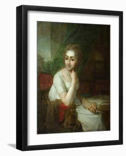 Portrait of an Unknown Woman with Compass in Her Hand (Praskovia Golitsyna)-Vladimir Lukich Borovikovsky-Framed Giclee Print