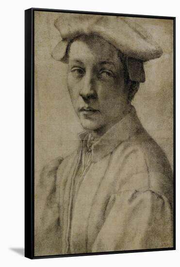 Portrait of Andrea Quaratesi, Around 1532, Black Chalk on Paper-Michelangelo Buonarroti-Framed Stretched Canvas