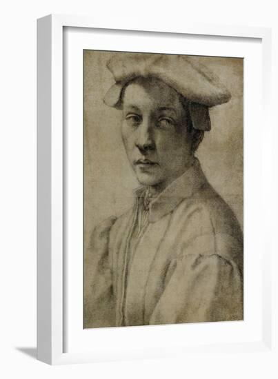 Portrait of Andrea Quaratesi, Around 1532, Black Chalk on Paper-Michelangelo Buonarroti-Framed Giclee Print