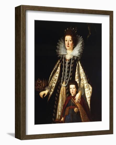 Portrait of Archduchess Maria Maddalena of Austria with Her Son Ferdinand Ii, 1622-23-Justus Sustermans-Framed Giclee Print