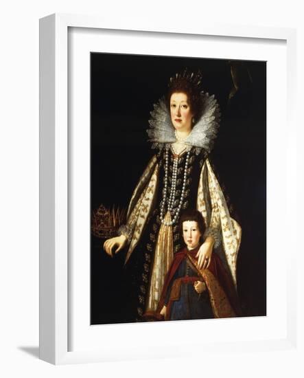Portrait of Archduchess Maria Maddalena of Austria with Her Son Ferdinand Ii, 1622-23-Justus Sustermans-Framed Giclee Print