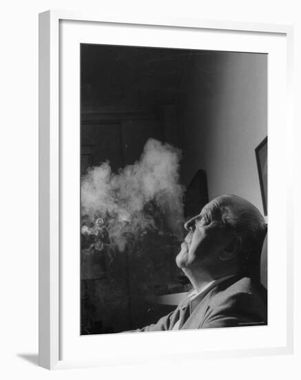 Portrait of Architect Mies Van Der Rohe Exhaling Smoke-Frank Scherschel-Framed Premium Photographic Print