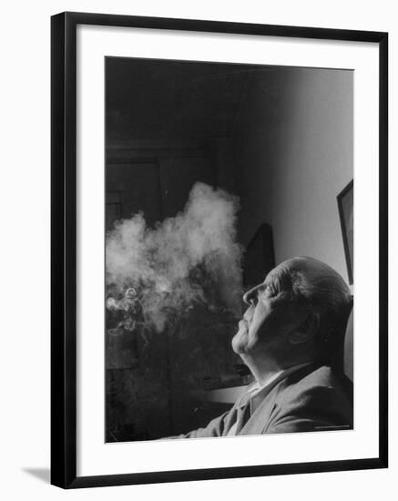 Portrait of Architect Mies Van Der Rohe Exhaling Smoke-Frank Scherschel-Framed Premium Photographic Print