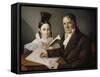 Portrait of Architect Valentino Valle with His Daughter-Jozef Tominc-Framed Stretched Canvas