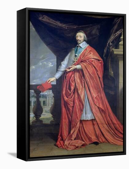 Portrait of Armand-Jean Du Plessis, Cardinal Richelieu-Philippe De Champaigne-Framed Stretched Canvas