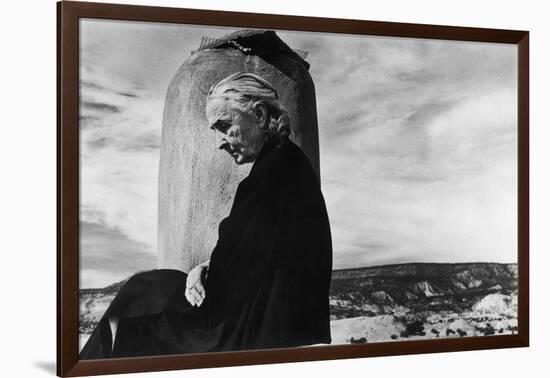 Portrait of Artist Georgia O'Keeffe Sitting on the Roof of Her Ghost Ranch Home-John Loengard-Framed Photographic Print