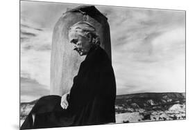 Portrait of Artist Georgia O'Keeffe Sitting on the Roof of Her Ghost Ranch Home-John Loengard-Mounted Premium Photographic Print