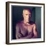 Portrait of Artist Pablo Picasso, Arms Folded Across Bare Chest, at His Home, Alone-Gjon Mili-Framed Premium Photographic Print