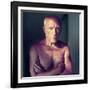 Portrait of Artist Pablo Picasso, Arms Folded Across Bare Chest, at His Home, Alone-Gjon Mili-Framed Premium Photographic Print