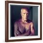 Portrait of Artist Pablo Picasso, Arms Folded Across Bare Chest, at His Home, Alone-Gjon Mili-Framed Premium Photographic Print