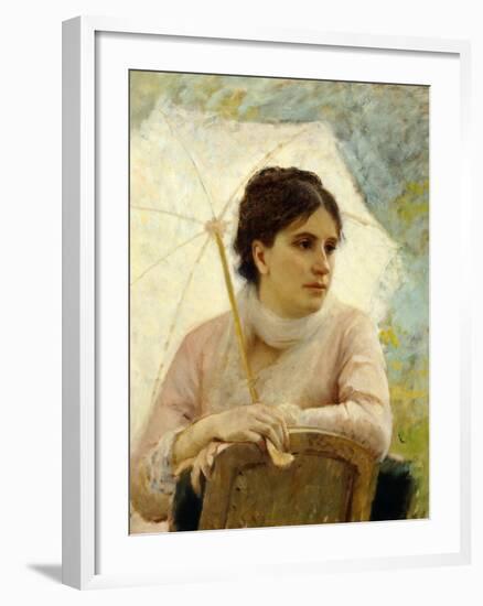 Portrait of Artist's Wife with Umbrella-Michele Gordigiani-Framed Giclee Print