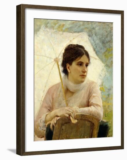 Portrait of Artist's Wife with Umbrella-Michele Gordigiani-Framed Giclee Print