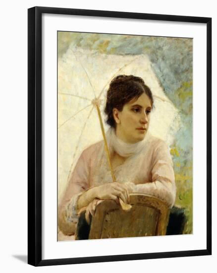Portrait of Artist's Wife with Umbrella-Michele Gordigiani-Framed Giclee Print