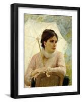 Portrait of Artist's Wife with Umbrella-Michele Gordigiani-Framed Giclee Print