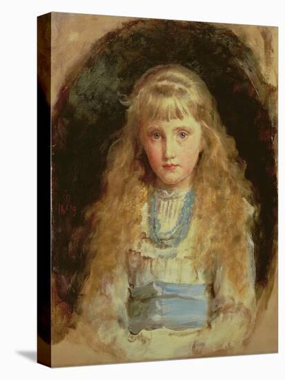 Portrait of Beatrice Caird Wearing a White Dress with a Blue Sash (Oil on Canvas)-John Everett Millais-Stretched Canvas