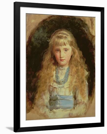 Portrait of Beatrice Caird Wearing a White Dress with a Blue Sash (Oil on Canvas)-John Everett Millais-Framed Giclee Print