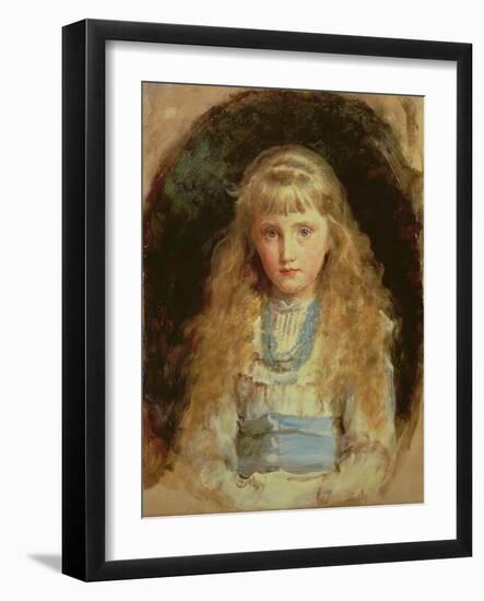 Portrait of Beatrice Caird Wearing a White Dress with a Blue Sash (Oil on Canvas)-John Everett Millais-Framed Giclee Print