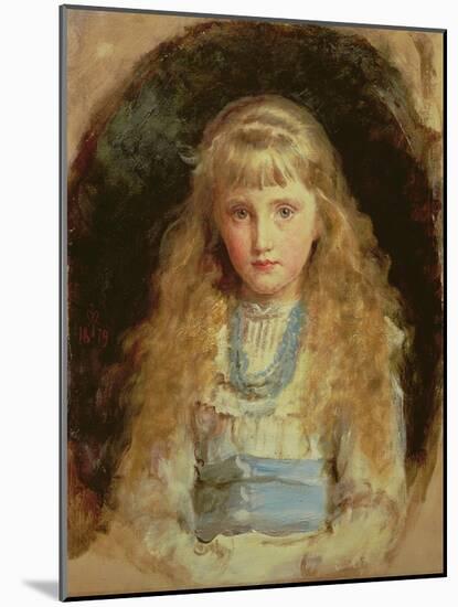 Portrait of Beatrice Caird Wearing a White Dress with a Blue Sash (Oil on Canvas)-John Everett Millais-Mounted Giclee Print