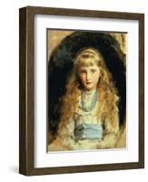 Portrait of Beatrice Caird, Wearing a White Dress with Blue Sash-John Everett Millais-Framed Giclee Print