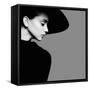 Portrait of Beautiful Girl in Hat in Profile, Posing in Studio, Black and White Photography-Yuliya Yafimik-Framed Stretched Canvas