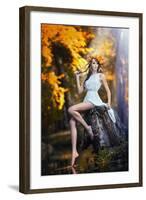 Portrait of Beautiful Girl in the Forest Girl with Fairy Look in Autumnal Shoot-iancucristi-Framed Photographic Print