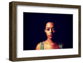 Portrait of Beautiful Serious Afro American Woman over Black Background-B-D-S-Framed Photographic Print