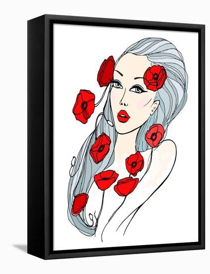 Portrait of Beautiful Young Woman Covered with Flowers-lolya1988-Framed Stretched Canvas
