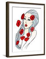 Portrait of Beautiful Young Woman Covered with Flowers-lolya1988-Framed Art Print