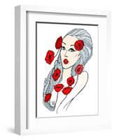 Portrait of Beautiful Young Woman Covered with Flowers-lolya1988-Framed Art Print