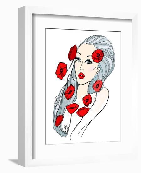 Portrait of Beautiful Young Woman Covered with Flowers-lolya1988-Framed Art Print