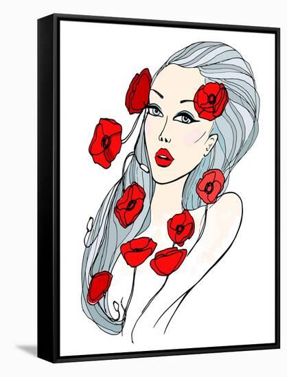 Portrait of Beautiful Young Woman Covered with Flowers-lolya1988-Framed Stretched Canvas