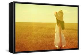 Portrait of Beautiful Young Woman with Flowers in the Field-Yastremska-Framed Stretched Canvas